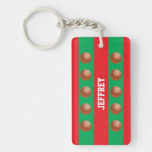 Keychain, Red & Green for Xmas, Basketball Player Key Ring