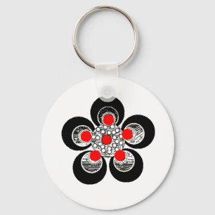 Keychain Red Silver Flower