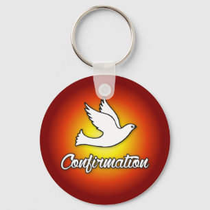Keychain, Religious Dove on Red, Confirmation Key Ring