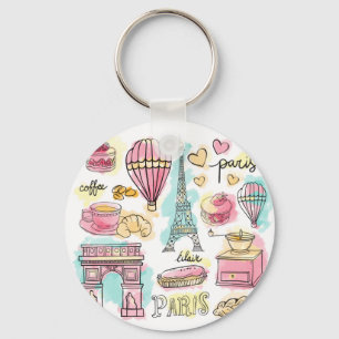 Keychain set pf paris elements in water colours