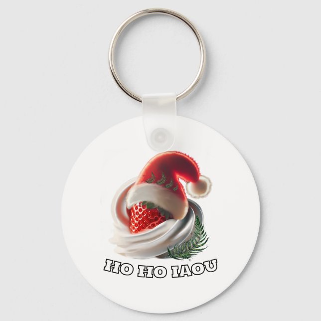 Keychain Strawberry Cream Christmas Hat NZ Fern (Front)