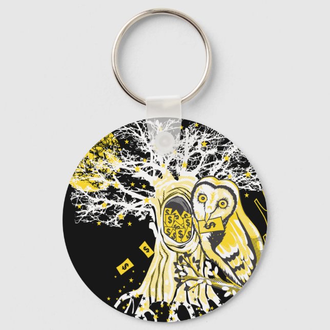 Keychain – Urban Tree Owl & Wealth Surreal Pop-Art (Front)