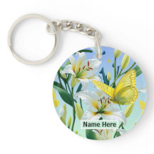 Keychain White Lily Yellow Butterfly 