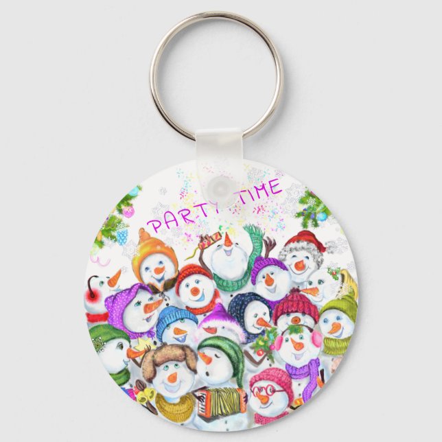 Keychain with Christmas Snowmans - Your Text (Front)
