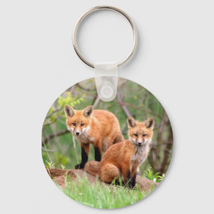 Keychain with photo of red fox kits