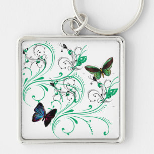Keychain with Vines & Butterflies Green