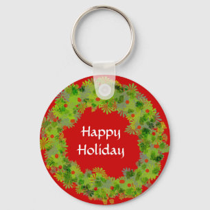 Keychain - Wreath Happy Holiday