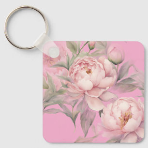 Keychains Pink Peonies, Pretty Garden Flowers