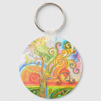 Keyring or Keychain with Psychedelic Tree Design