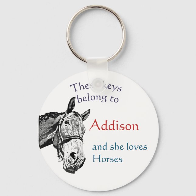 Keys Belong to Custom Name Custom she Loves Horses Key Ring (Front)