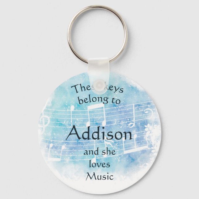 Keys Belong to Custom Name Loves Music Key Ring (Front)