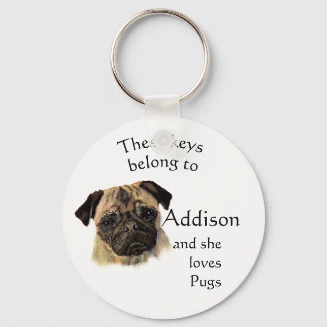Keys Belong to Custom Name Loves Pug Dogs Key Ring (Front)