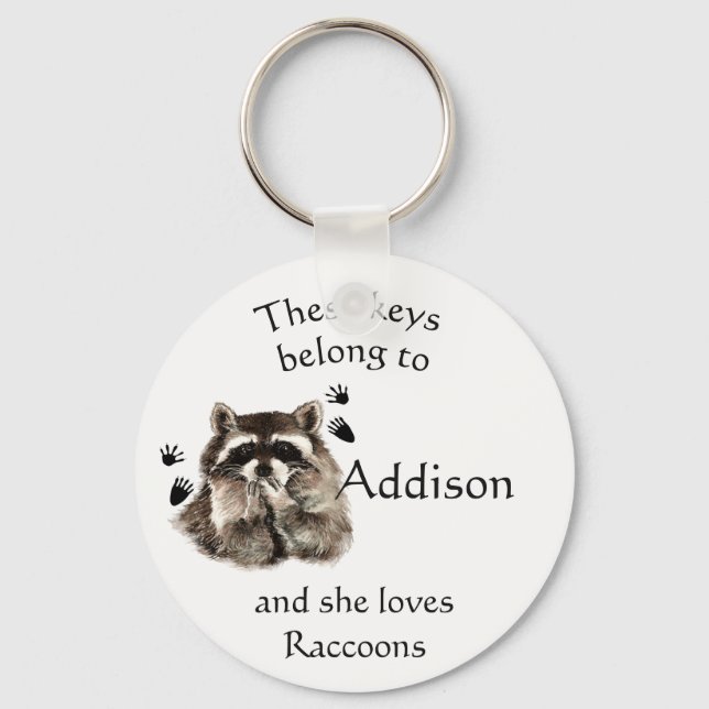 Keys Belong to Custom Name Loves Raccoons Key Ring (Front)