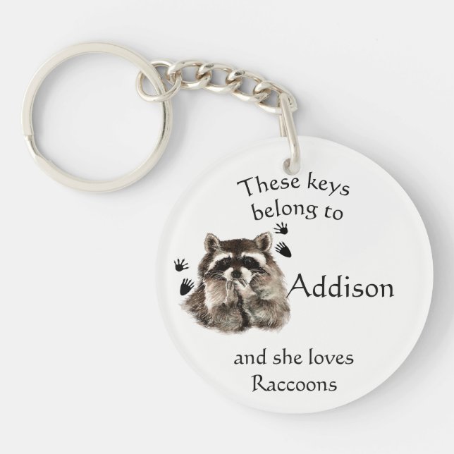Keys Belong to Custom Name Loves Raccoons Keychain (Front)