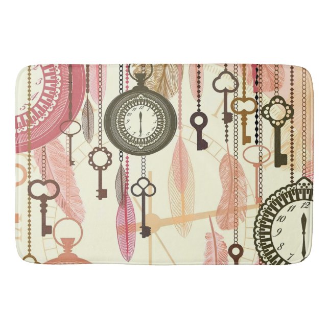 Keys Clocks and Feathers Bath Mat (Front)