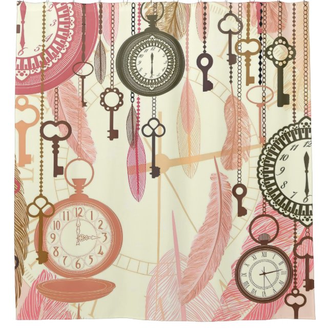 Keys Clocks and Feathers Shower Curtain (Front)