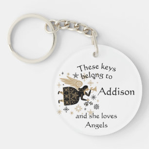 Keys Custom Name Loves Angels Key Ring