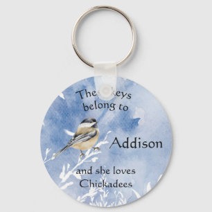Keys Custom Name Loves Chickadee Bird Cute Key Ring