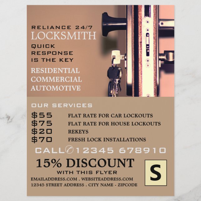 Keys in Door, Locksmith Advertising Flyer (Front)