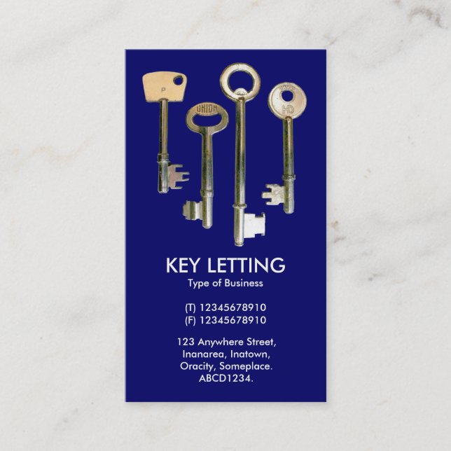 Keys - White on Deep Navy Business Card (Front)