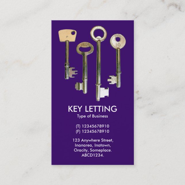 Keys - White on Deep Purple Business Card (Front)