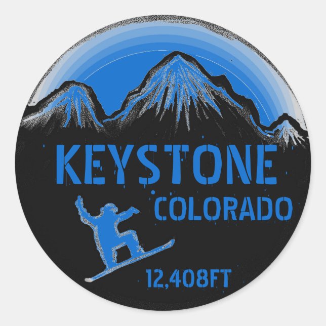 Keystone Colorado blue snowboard art stickers (Front)