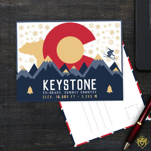 Keystone Colorado Flag Mountain Ski climber Postcard