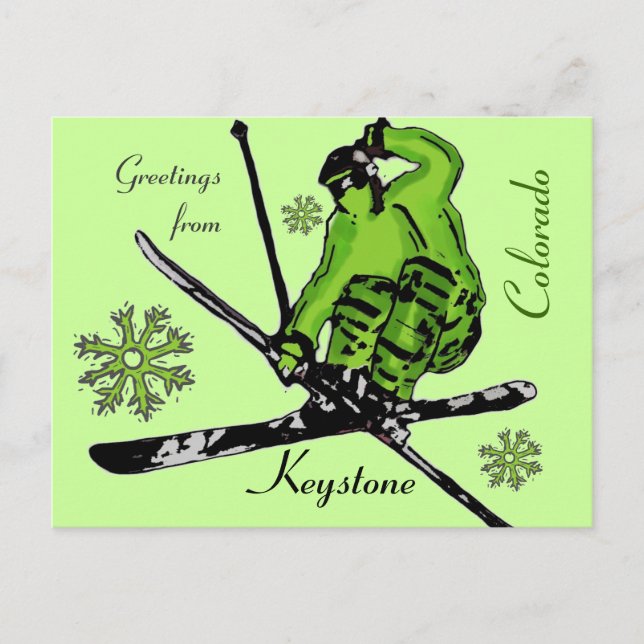 Keystone Colorado green theme ski postcard (Front)