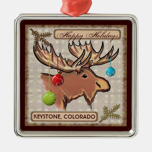 Keystone Colorado moose art Christmas ornament (Front)