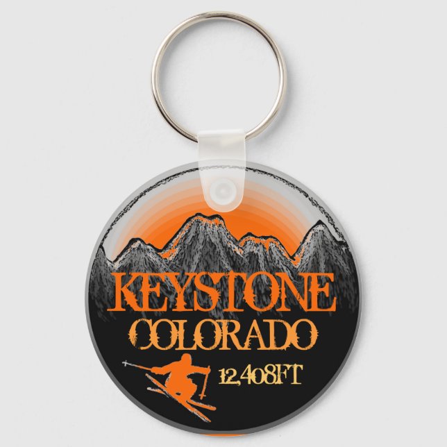 Keystone Colorado orange ski art keychain (Front)