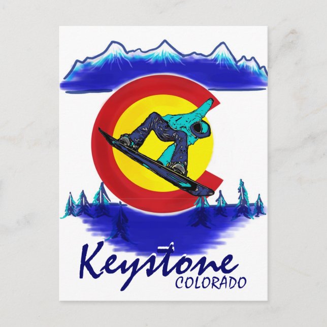 Keystone Colorado teal snowboarder postcard (Front)