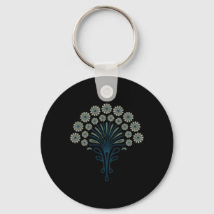Kf 0358 E - Vintage Retro Daisies 70s Floral Patte Key Ring