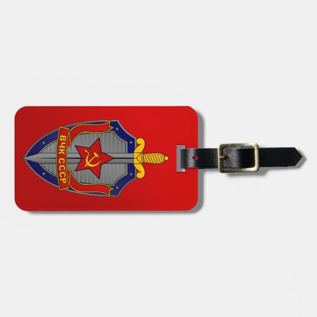 KGB Shield on Red Luggage Tag (Front Horizontal)