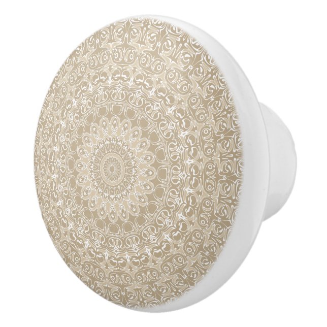 Khaki and White Ornamental Mandala Pattern Ceramic Knob (Right)