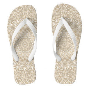 Khaki and White Ornamental Mandala Pattern Jandals