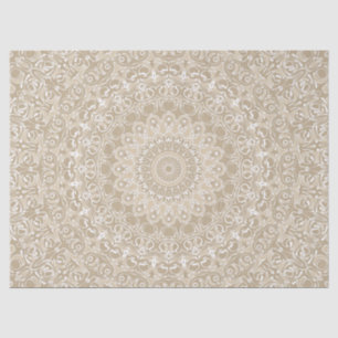 Khaki and White Ornamental Mandala Pattern Tissue Paper