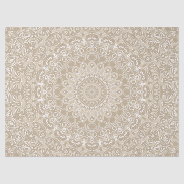 Khaki and White Ornamental Mandala Pattern Tissue Paper (Front)