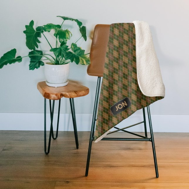 Khaki Argyle - Camouflage Nature Tones - own text Sherpa Blanket (Creator Uploaded)