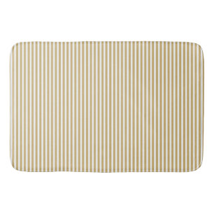 Khaki Beige and White Cabana Stripes Bath Mat