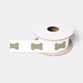 khaki Beige Dog Bones On Bright White Background Satin Ribbon