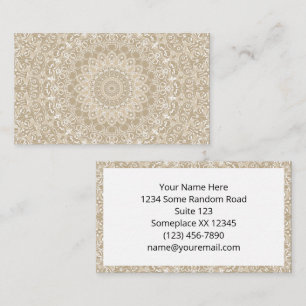 Khaki Beige Mandala Kaleidoscope Medallion Flower Business Card