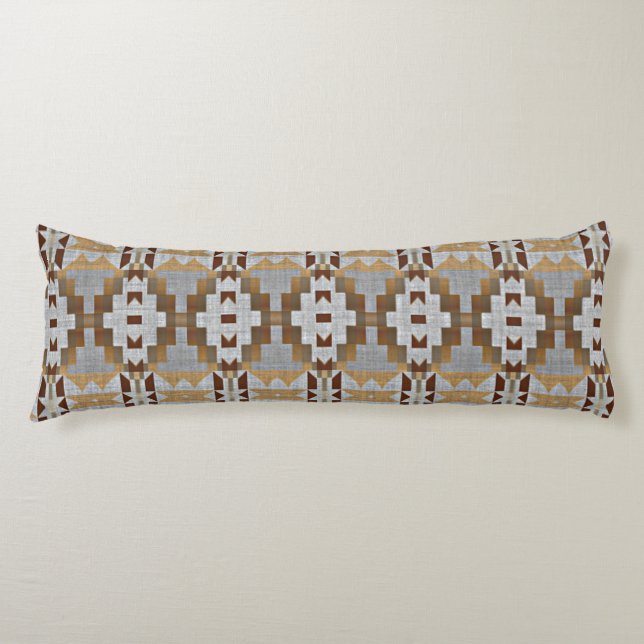 Khaki Beige Taupe Dark Brown Grey Tribal Art Body Cushion (Front)