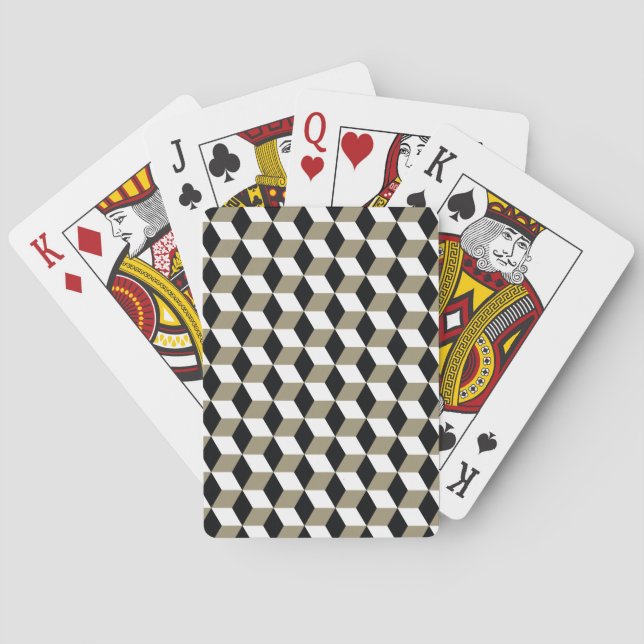 Khaki Black & White 3D Cubes Pattern Playing Cards (Back)