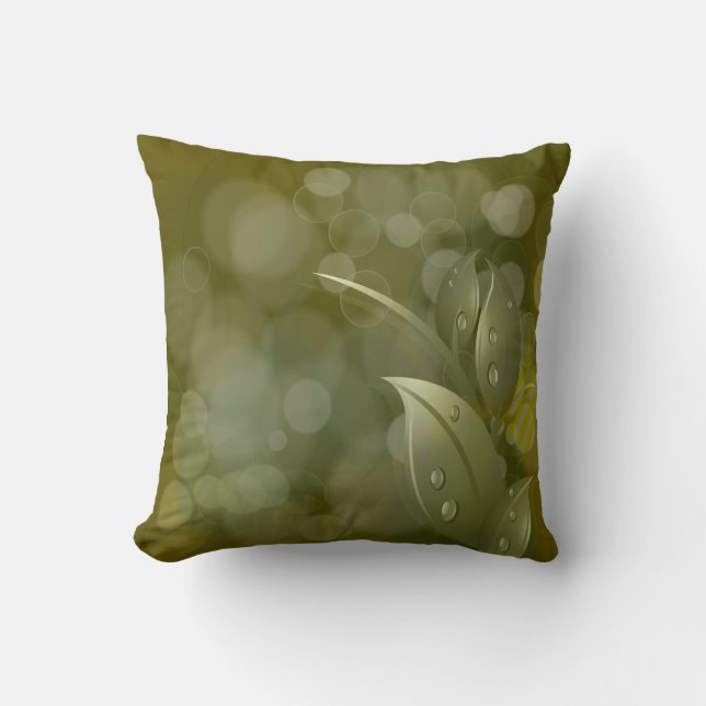 Khaki Bokeh Leaves American MoJo Cushion (Front)