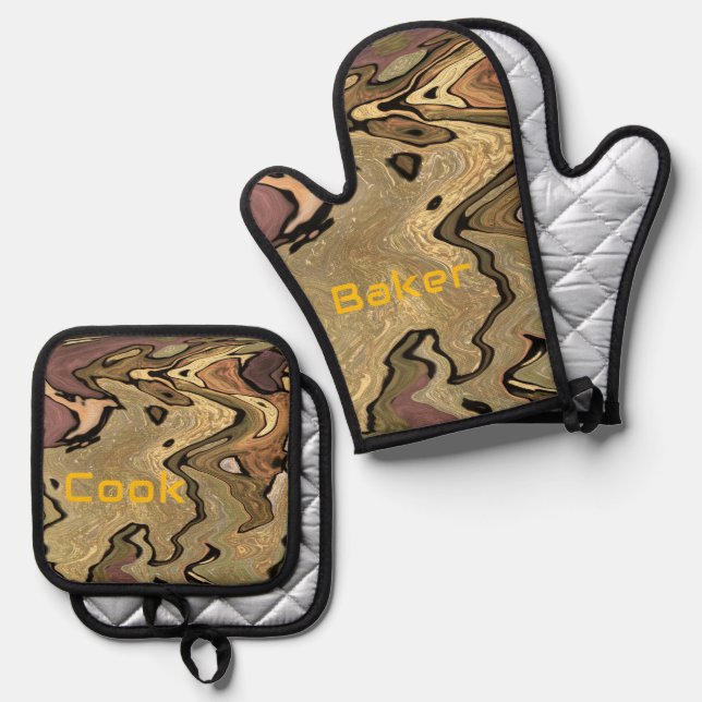 Khaki camo camouflage Cook Baker personalise Oven Mitt & Pot Holder Set (Front/Back)