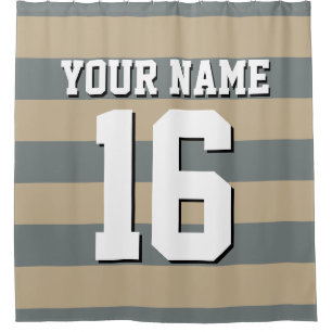 Khaki Charcoal Sports Jersey Preppy Stripe Shower Curtain