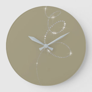 Khaki Earth  Crystals Grey Silver Diamond Infinity Large Clock
