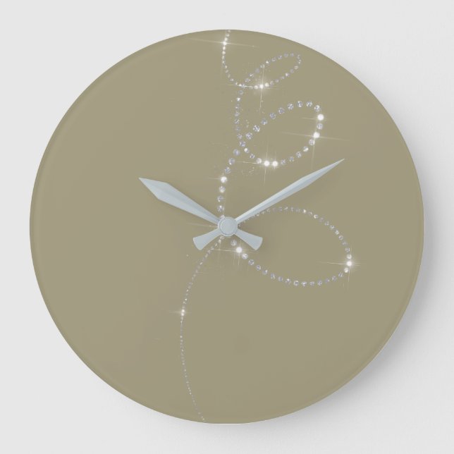 Khaki Earth  Crystals Grey Silver Diamond Infinity Large Clock (Front)