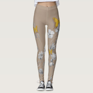 Khaki floral and butterfly leggings