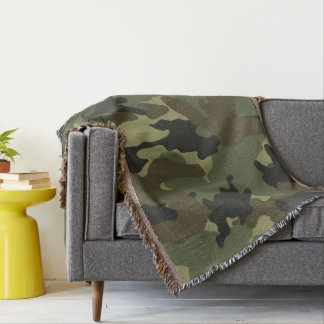 Khaki Green Camo Military Woven Throw Blankets